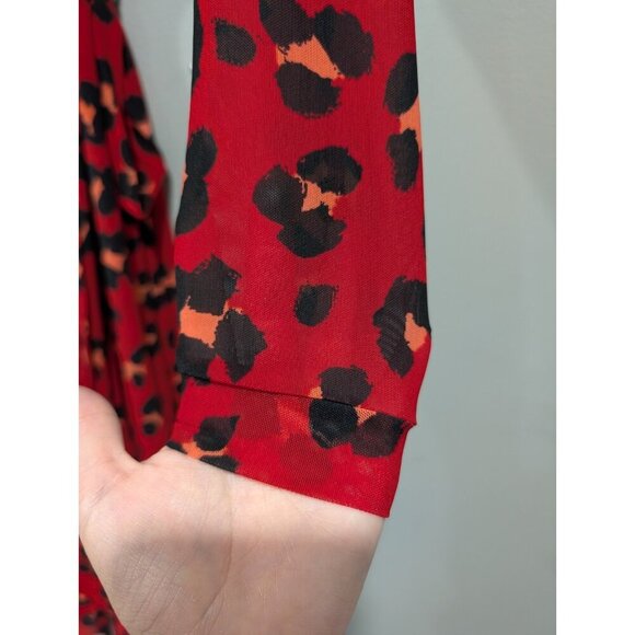 Cabi Siren Wrap Dress Womens Sz M Red Black Leopard Print Layered Business - Picture 16 of 16